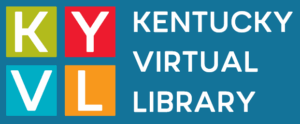 Logo for the Kentucky Virtual Library (KYVL). The design features four colored squares with white letters “K,” “Y,” “V,” and “L” on a blue background. To the right, the words “Kentucky Virtual Library” appear in white capital letters.