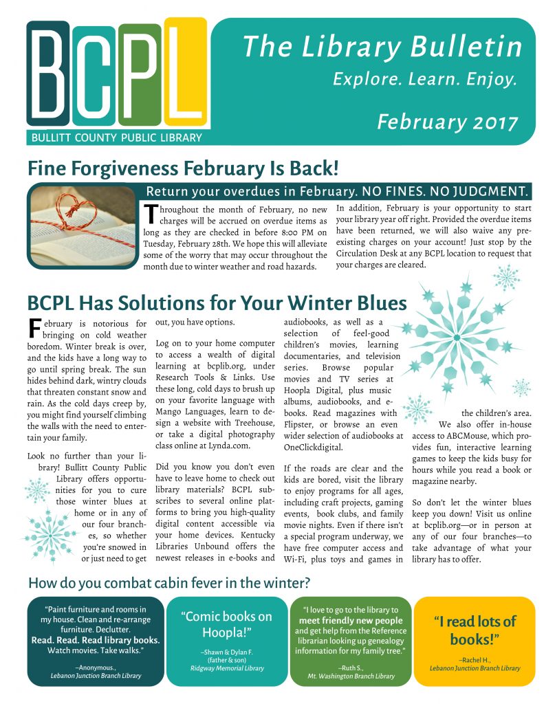 The Library Bulletin February 2017 Bullitt County Public Library