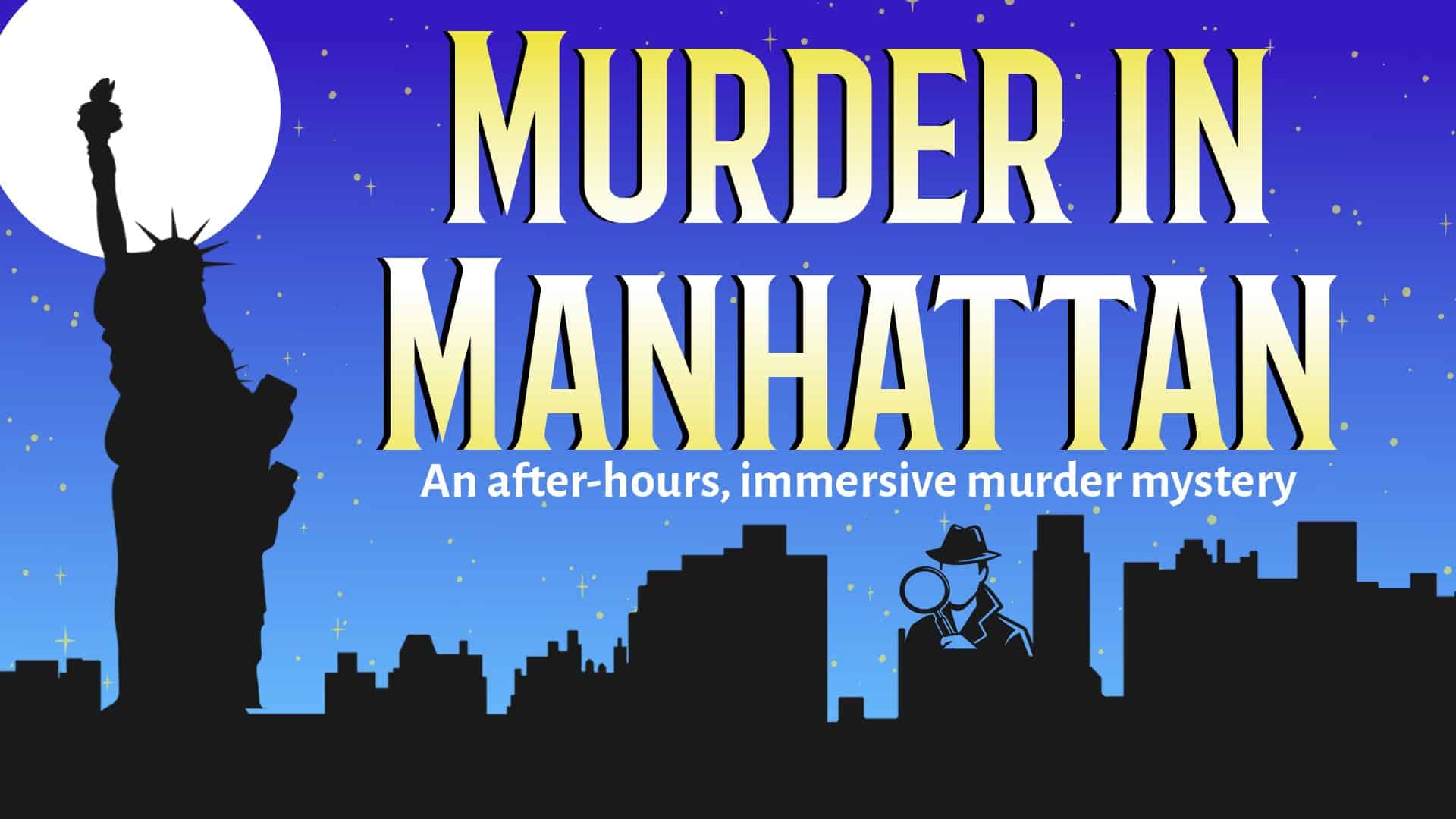 reads "Murder in Manhattan" against a nighttime New York skyline.