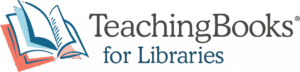 TeachingBooks for Libraries logo — an open book illustration in shades of blue and coral beside the words “TeachingBooks for Libraries” in gray and blue text.